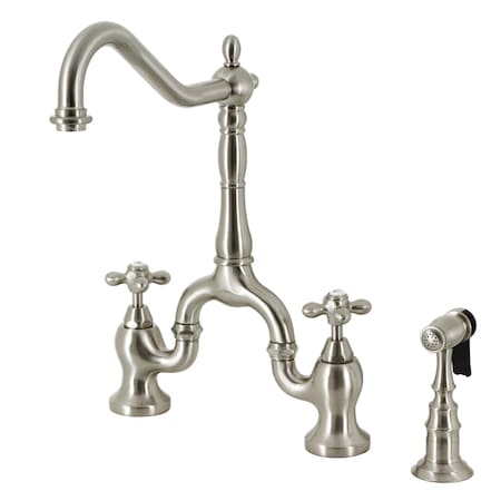 Kingston Brass Bridge Kitchen Faucet with Brass Sprayer, Brushed Nickel KS7758AXBS